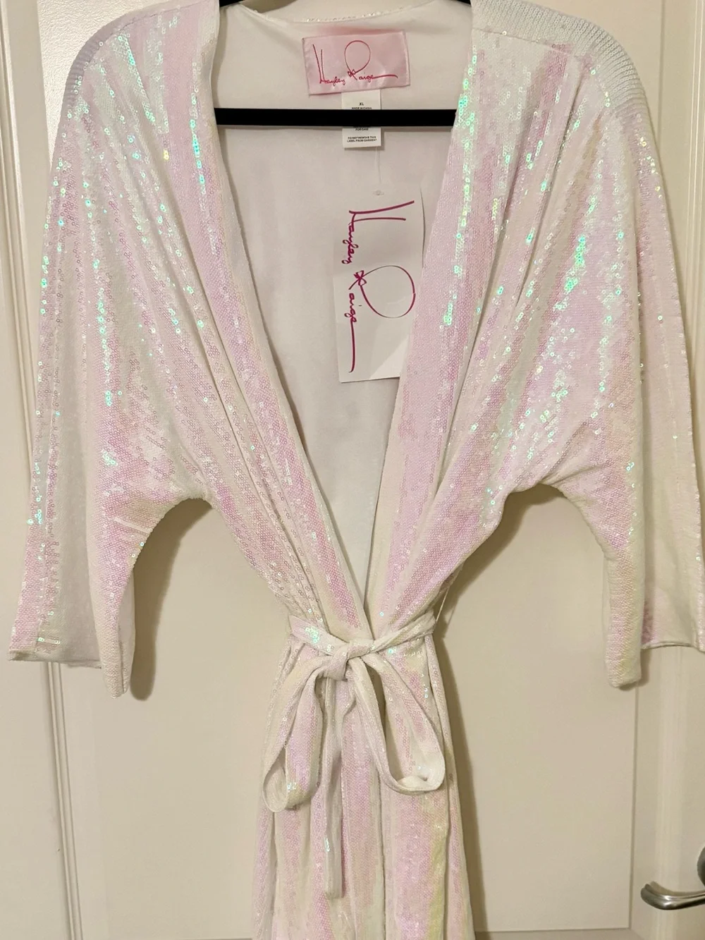 NWT Hayley Paige Sparkle Squad Iridescent Sequin Robe XL Bridal Bride Bridesmaid